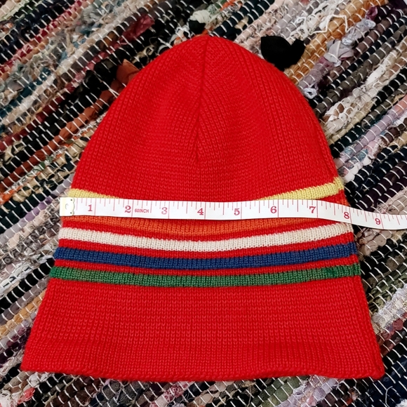 Vtg Wigwam 100% Pure Virgin Wool 90s Mens Red Colorful Striped Beanie - Picture 9 of 9